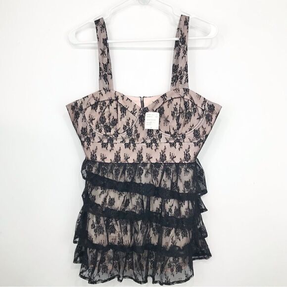 Twenty One Black Lace Romantic Ruffle Bustier Camisole Retro Tank Blouse NEW - Picture 1 of 16